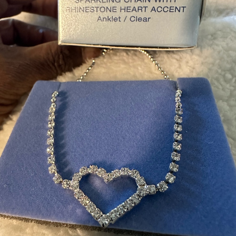 SPARKLING CHAIN WITH RHINESTONE HEART ACCENT Anklet/clear-VINTAGE